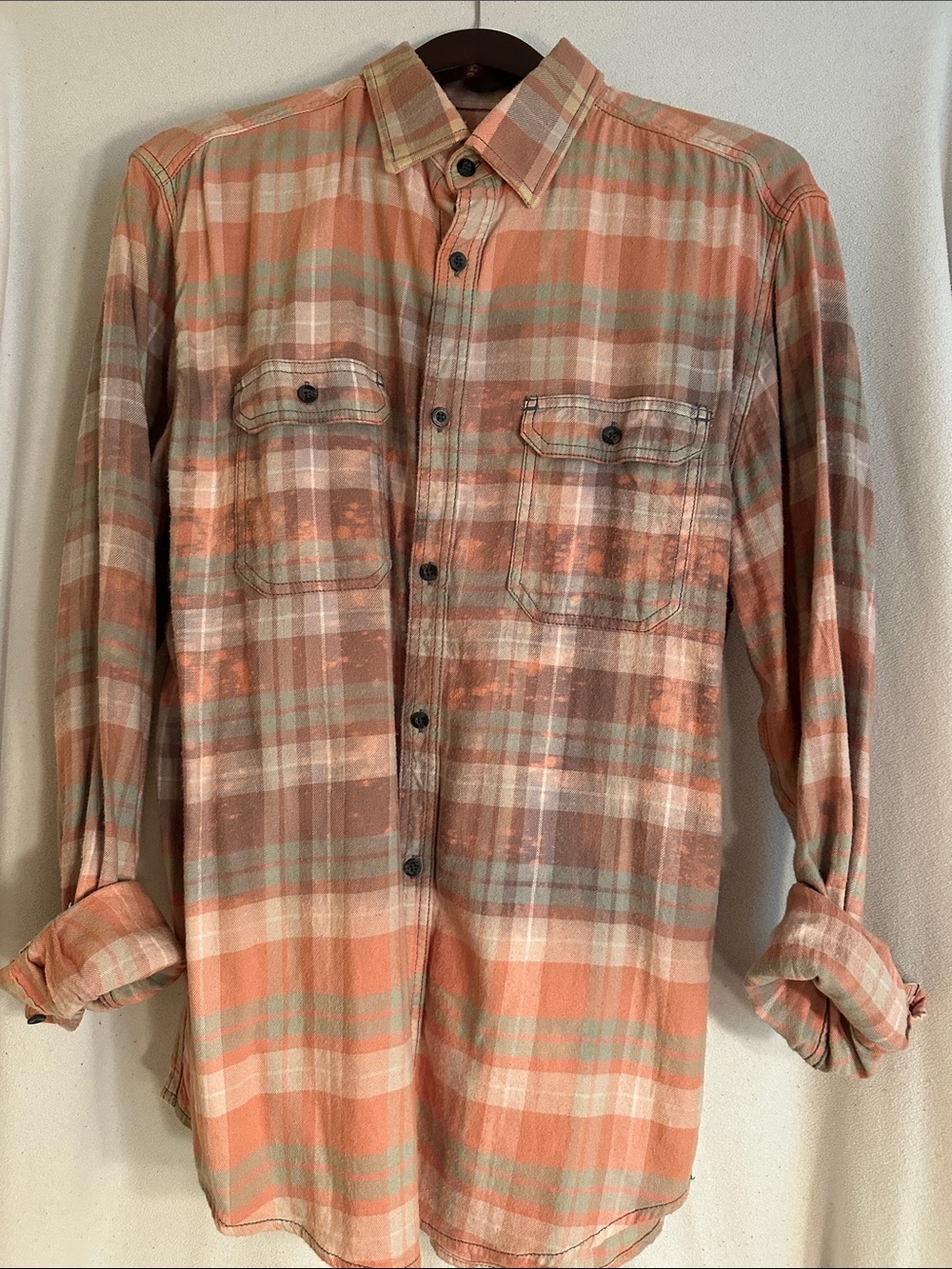 Indigo Peach and Sage Plaid Button-Down Shirt